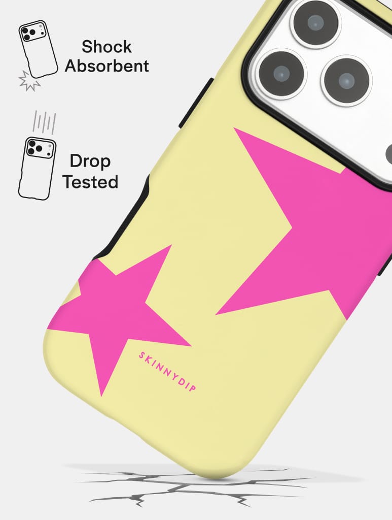 Two Stars Yellow with Pink Ultra Protective iPhone Case Phone Cases Skinnydip London