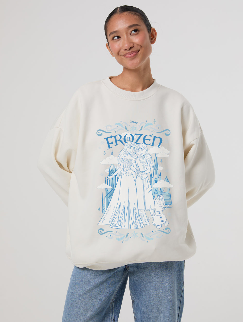 Disney Frozen 2 Castle Front Print Sweatshirt In White