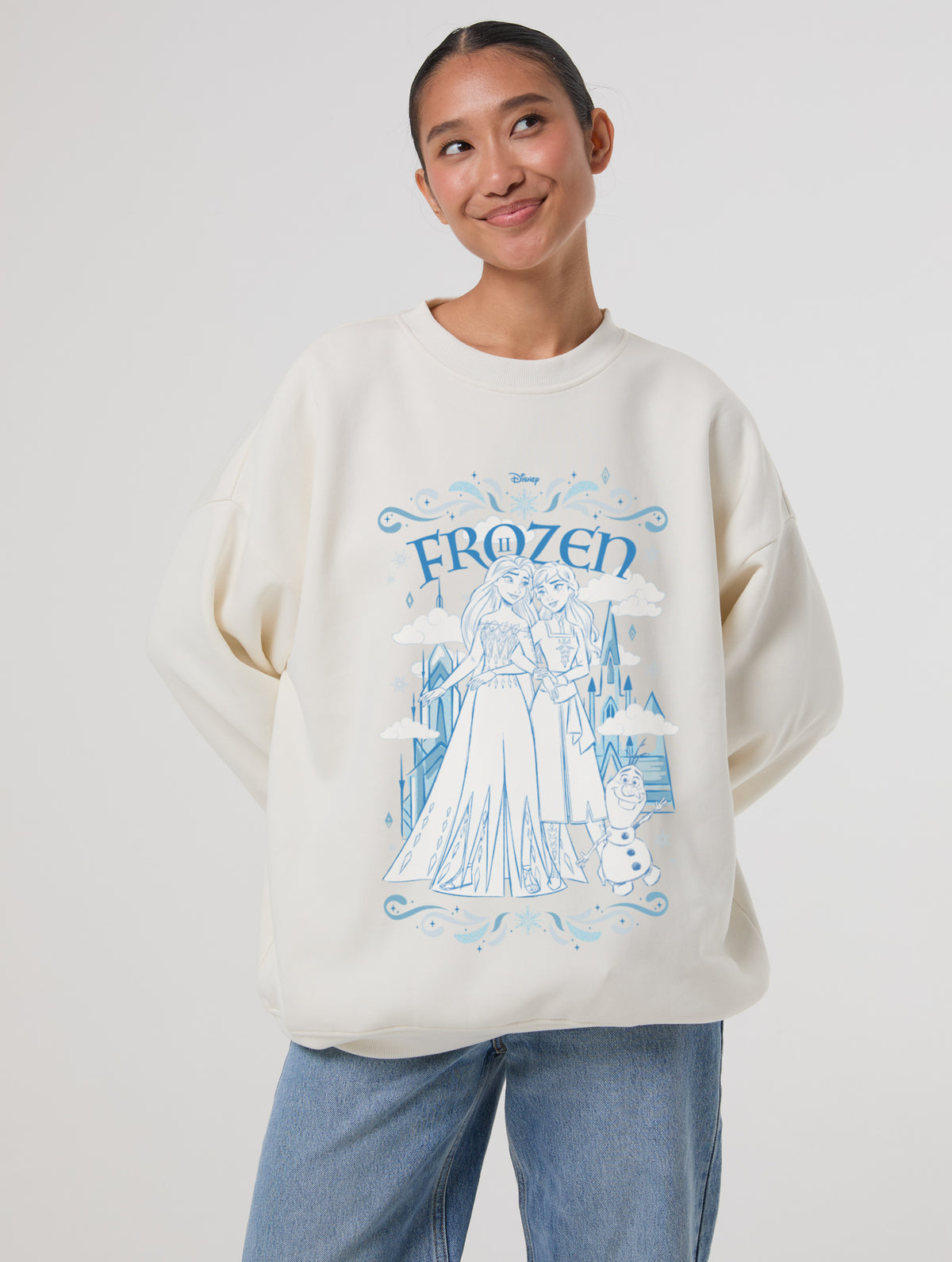 Disney Frozen 2 Castle Front Print Sweatshirt In White