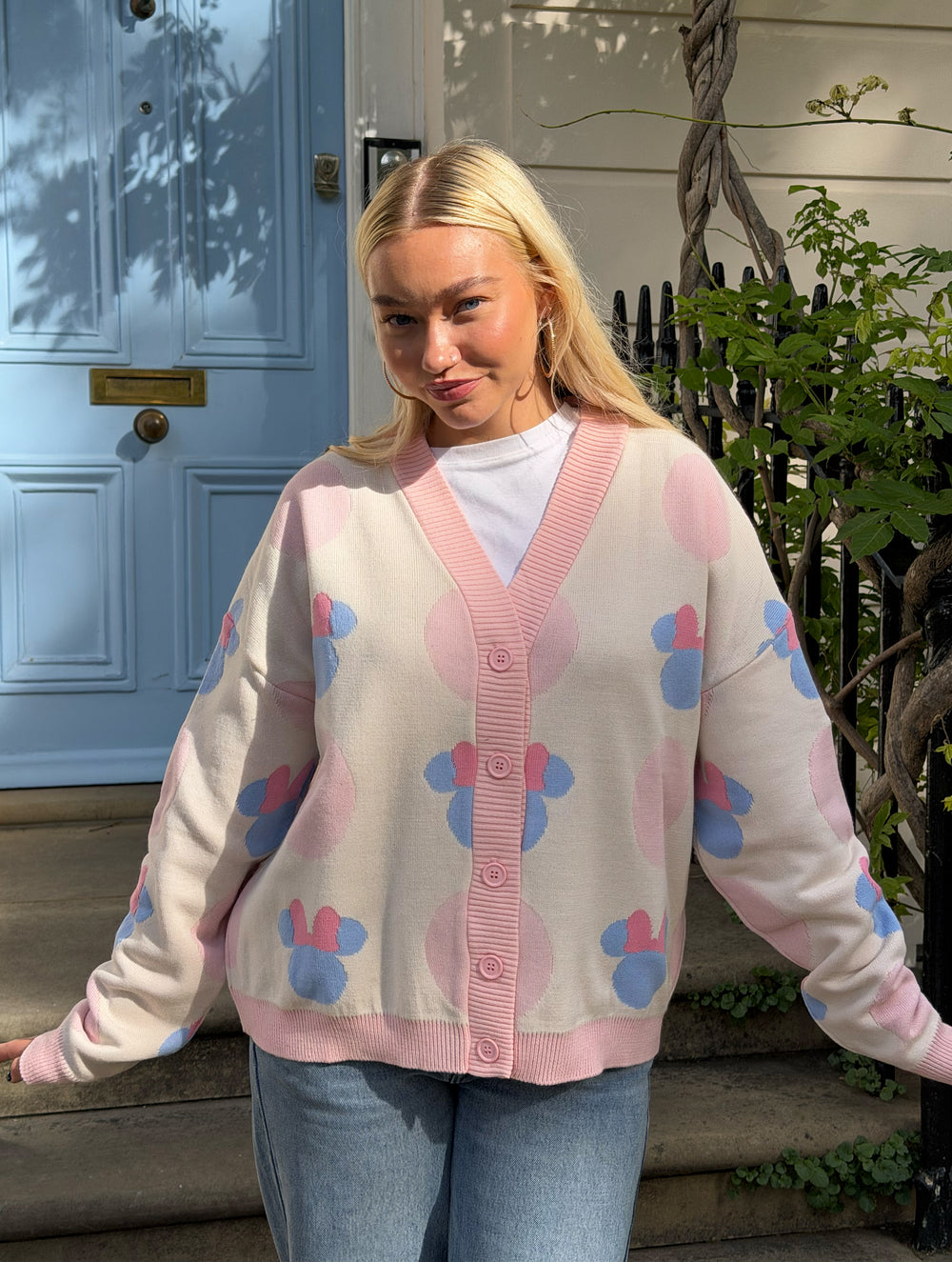 Disney Minnie Mouse Head Polka Dot Knitted Cardigan