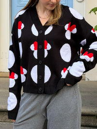 Disney Minnie Mouse Head Polka Dot Knitted Cardigan in Black