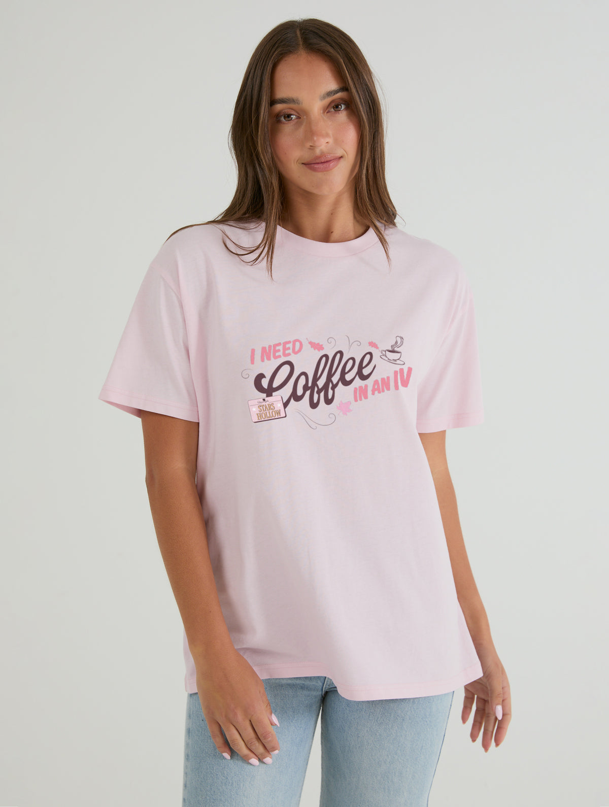 Gilmore Girls x Skinnydip Stars Hollow Coffee Club T-Shirt In Pink