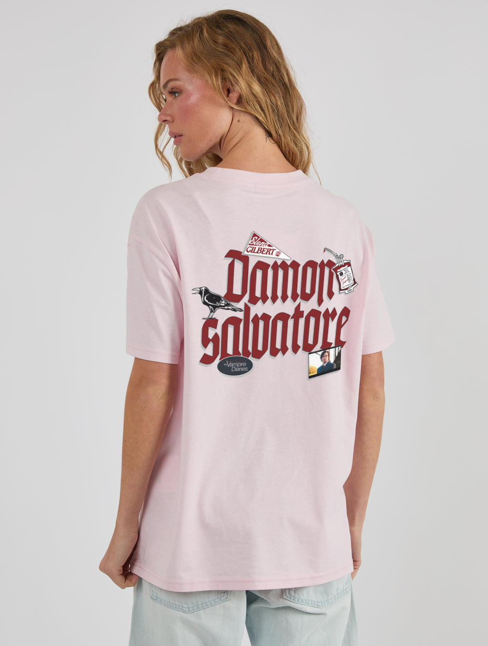 The Vampire Diaries x Skinnydip Damon Salvatore Poster T-Shirt In Pink