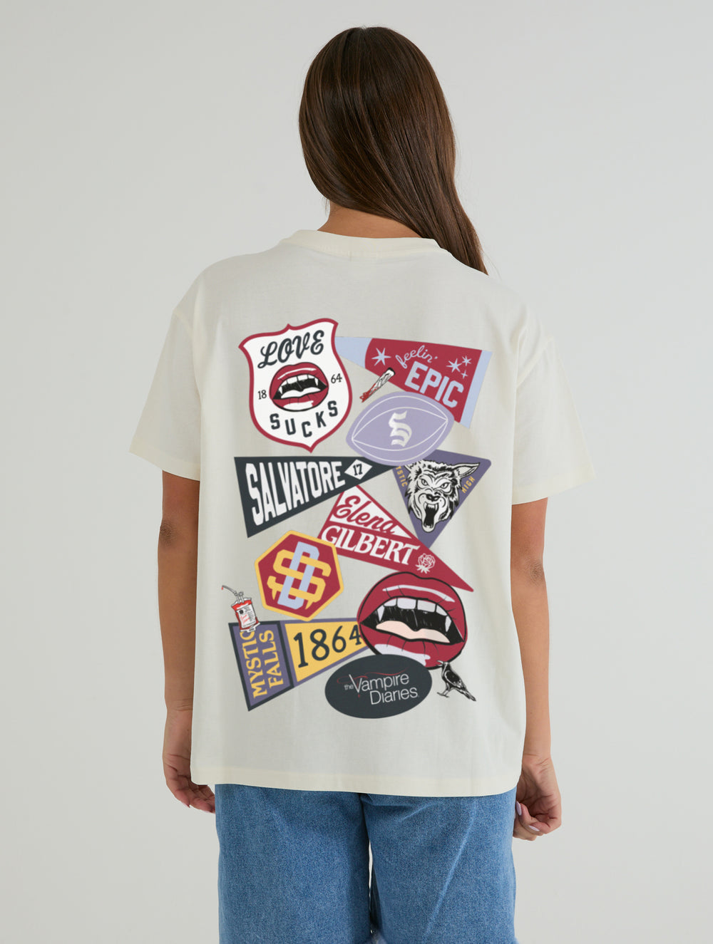 The Vampire Diaries x Skinnydip Varsity Sticker T-Shirt In White