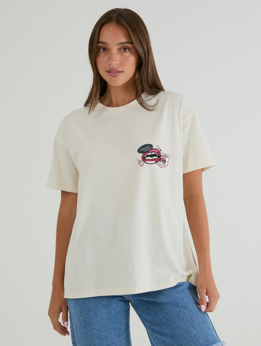 The Vampire Diaries x Skinnydip Varsity Sticker T-Shirt In White