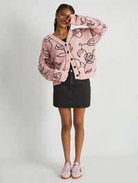 Abstract Line Knitted Cardigan in Black & Pink Jumpers & Cardigans Skinnydip London