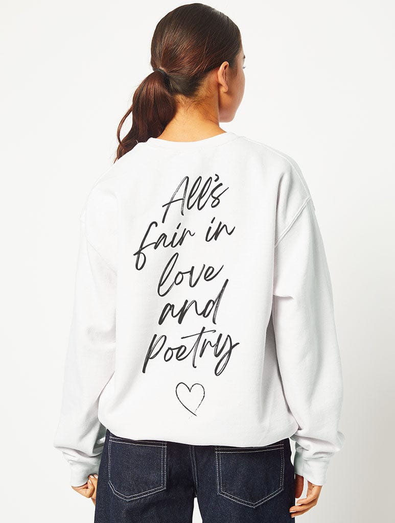 All's Fair in Love & Poetry Sweatshirt in White Hoodies & Sweatshirts Skinnydip London