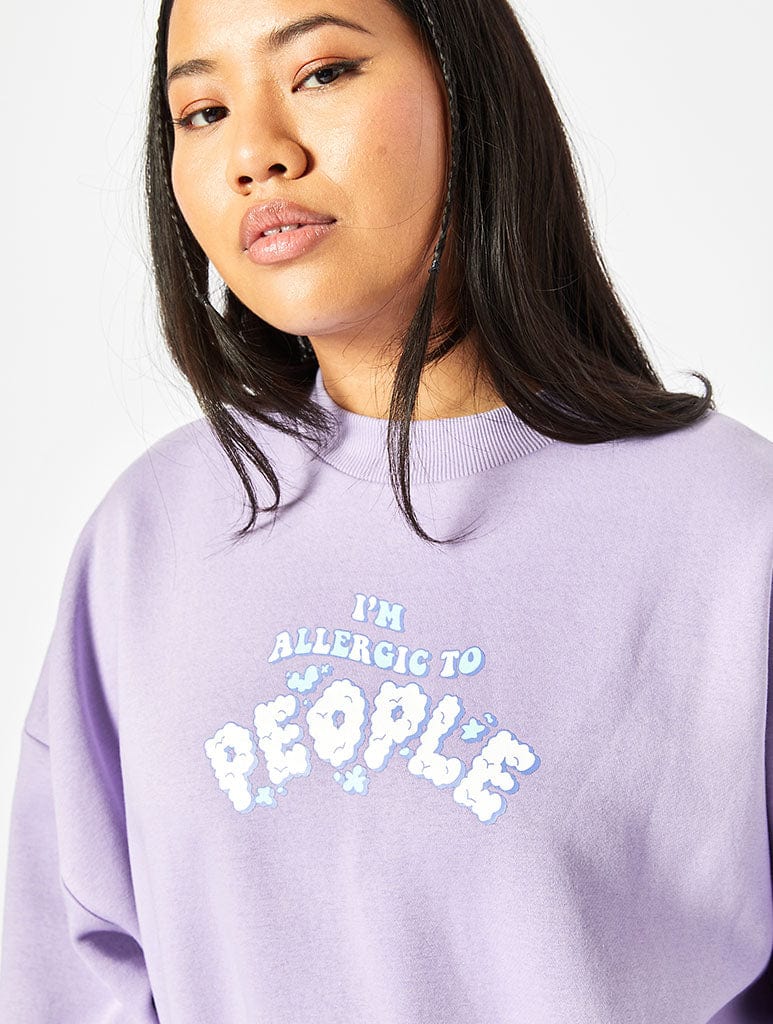 Allergic to People Oversized Sweatshirt in Lilac Hoodies & Sweatshirts Skinnydip London