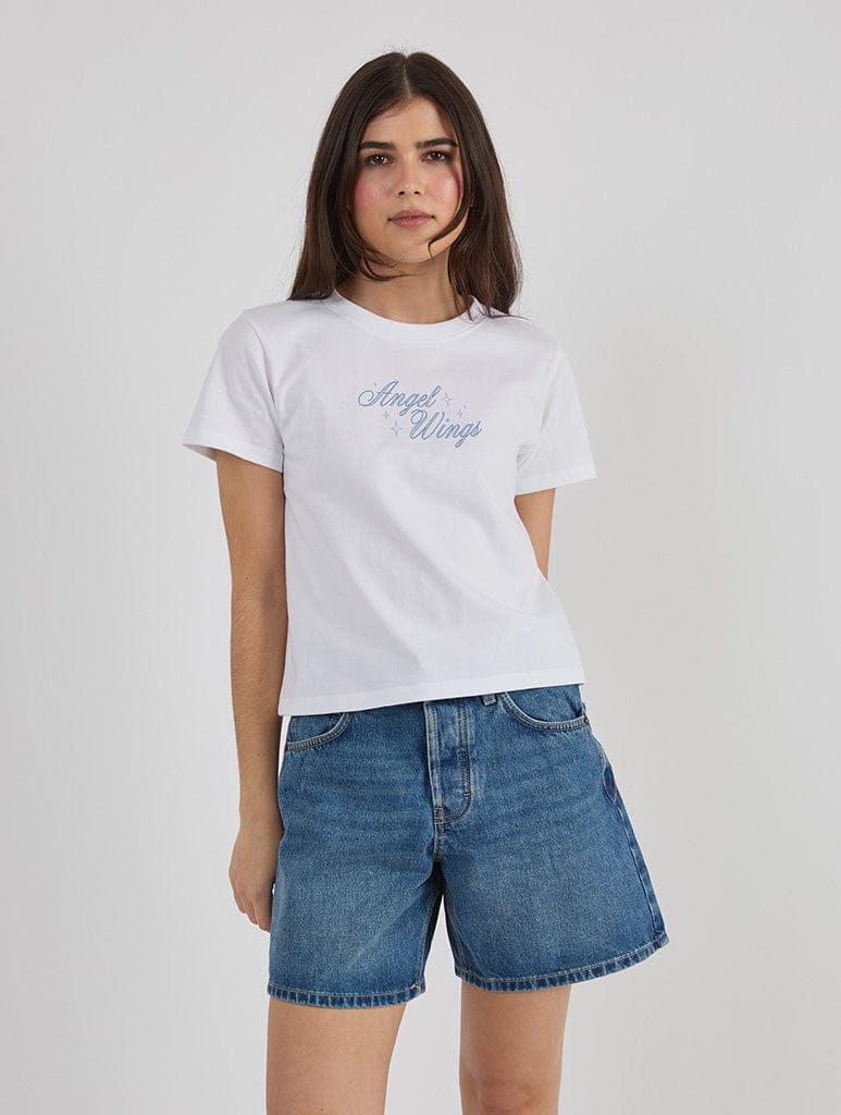 Angel Wings Baby T-Shirt In White Tops & T-Shirts Skinnydip London