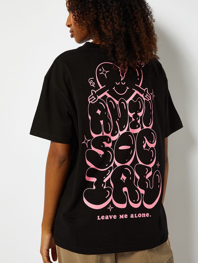 Antisocial Graphic Black Oversized T-Shirt Tops & T-Shirts Skinnydip London