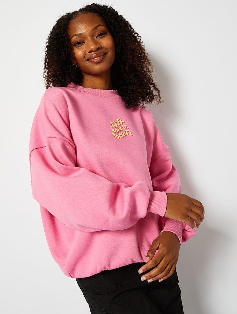 Antisocial Society Oversized Sweatshirt in Pink Hoodies & Sweatshirts Skinnydip London