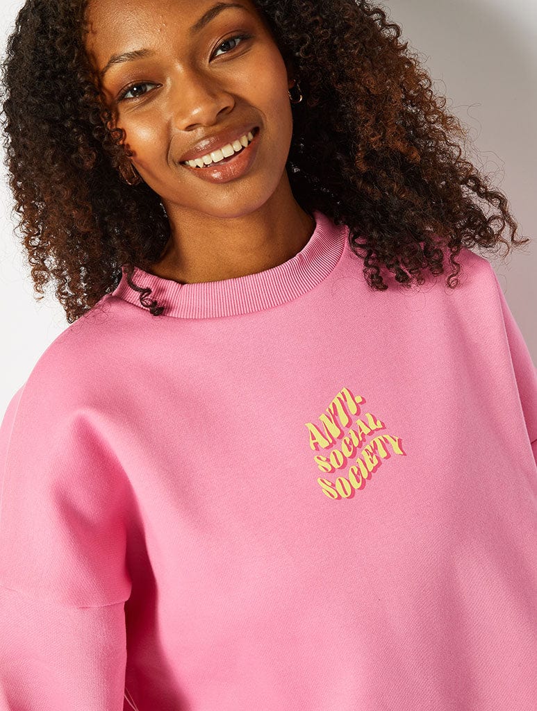 Antisocial Society Oversized Sweatshirt in Pink Hoodies & Sweatshirts Skinnydip London