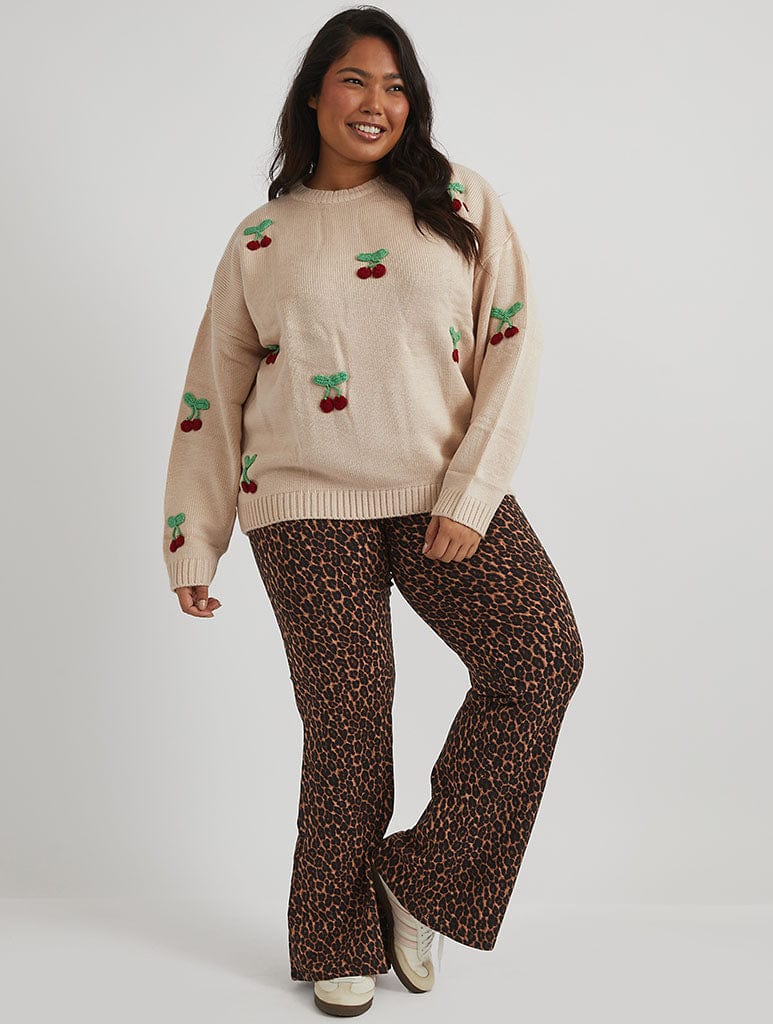 Applique Crochet Cherry Knitted Jumper in Cream | Adorable Winter