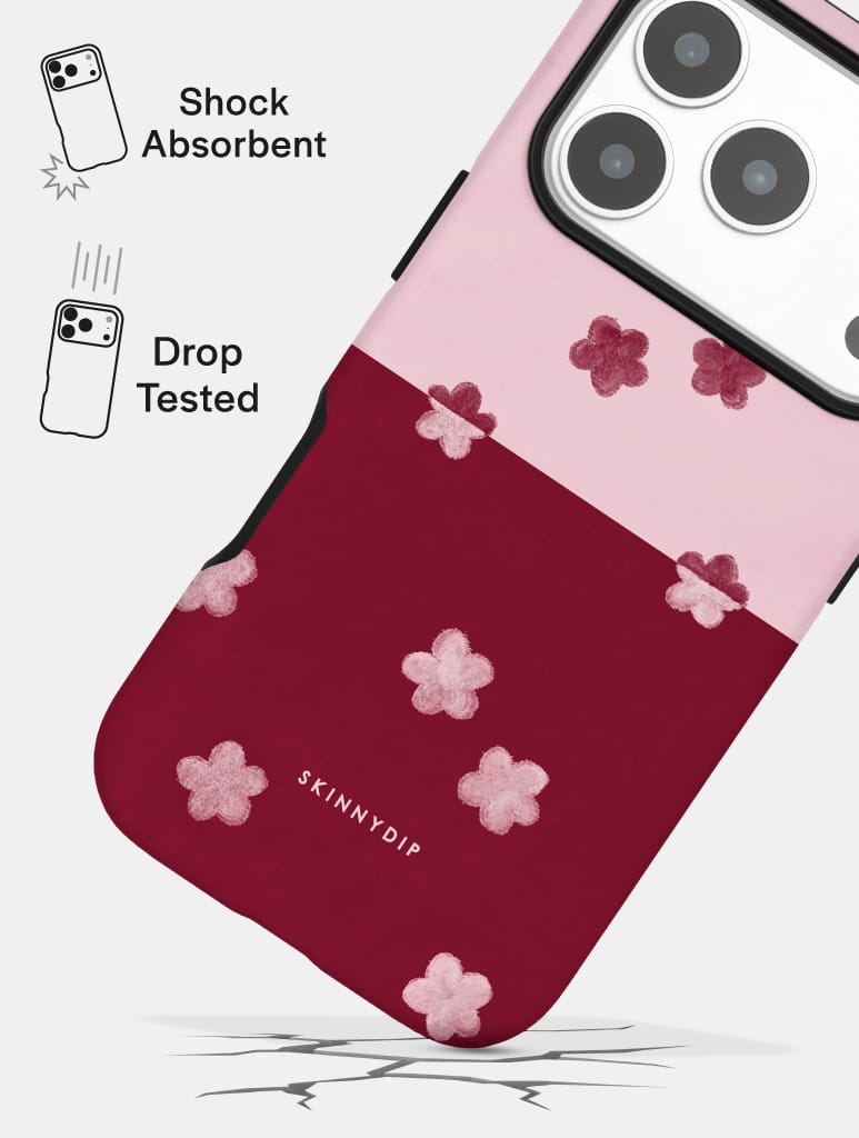 Baby Pink and Red Two-Tone Flower Ultra Protective iPhone Case Phone Cases Skinnydip London