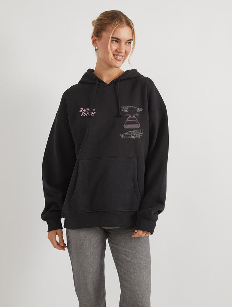 Back To The Future x Skinnydip DeLorean Outline Hoodie In Black Hoodies & Sweatshirts Skinnydip London