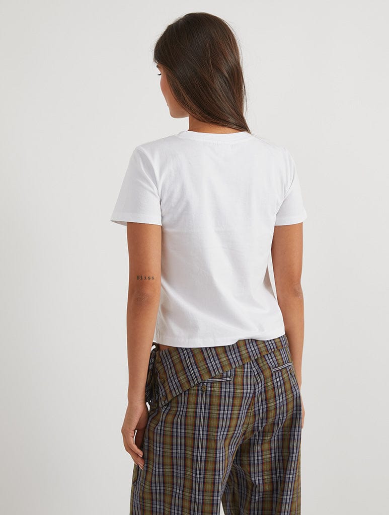 Back To The Future x Skinnydip Logo Baby T-Shirt In White Tops & T-Shirts Skinnydip London