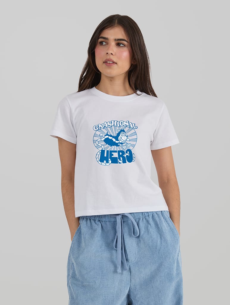 Beano x Skinnydip Gnashional Hero Bay T-Shirt In White Tops & T-Shirts Skinnydip London