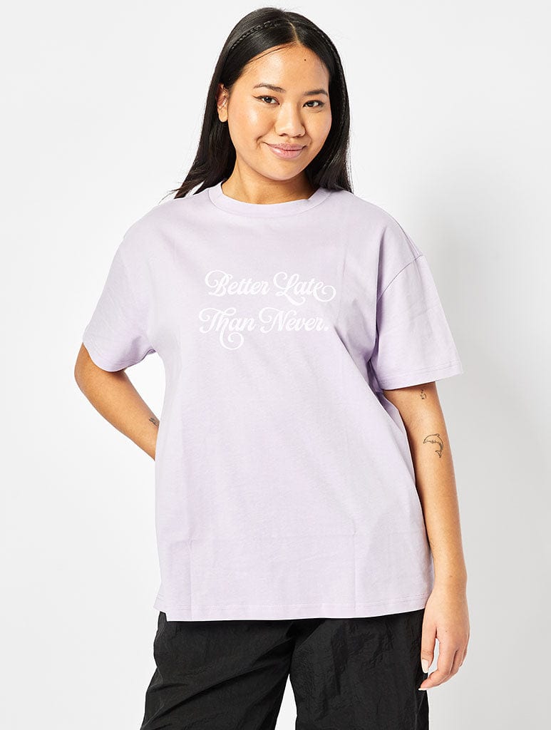 Better Late Than Never T-Shirt In Lilac Tops & T-Shirts Skinnydip London