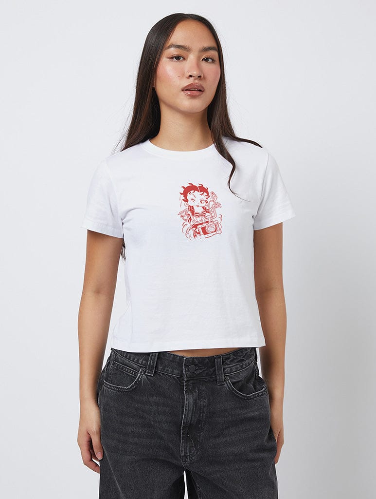 Betty Boop x Skinnydip Motorcycle Baby T-Shirt In White Tops & T-Shirts Skinnydip London