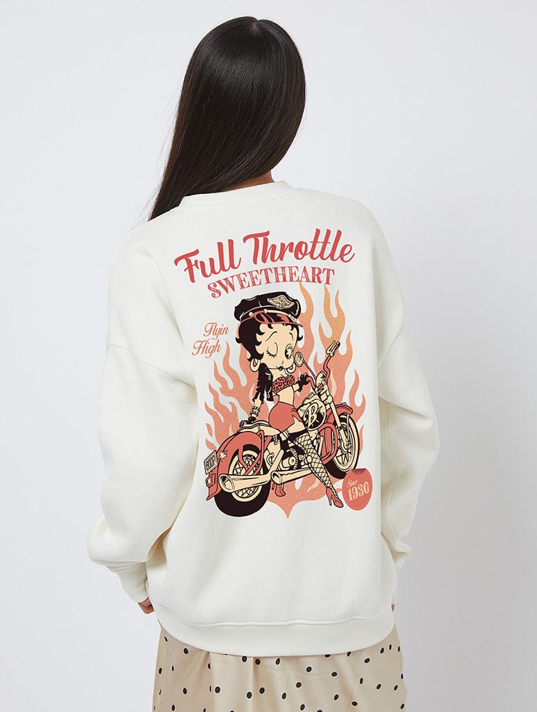Betty Boop x Skinnydip Motorcycle Sweatshirt In White Hoodies & Sweatshirts Skinnydip London