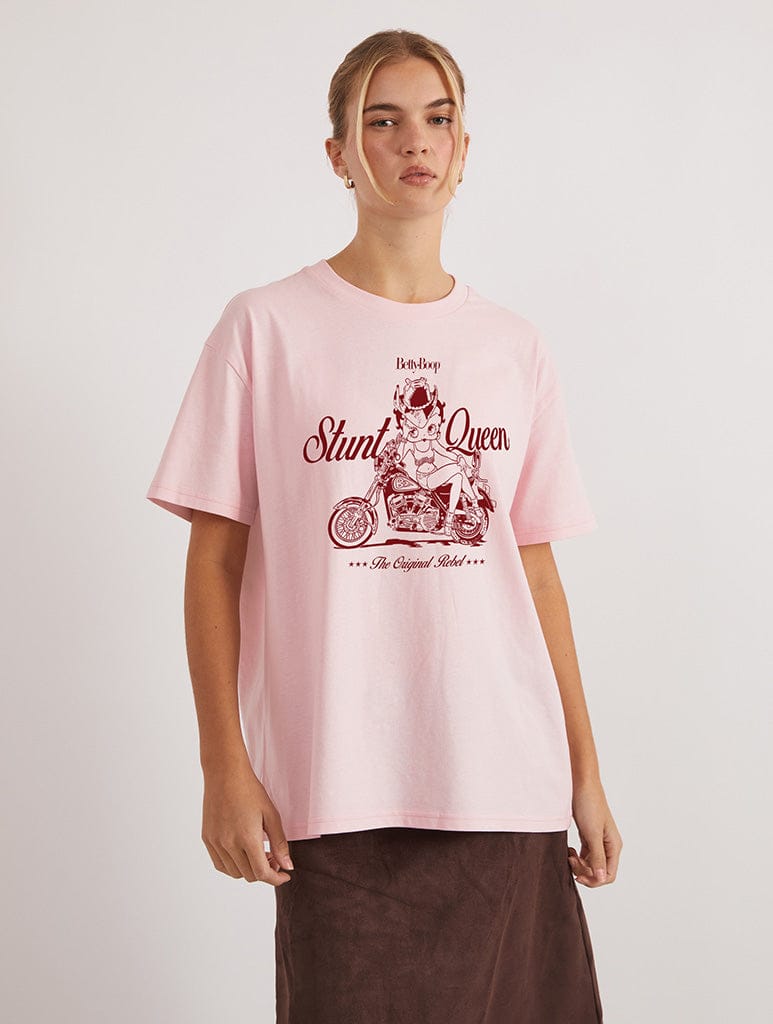 Betty Boop x Skinnydip Stunt Queen T-Shirt In Pink Tops & T-Shirts Skinnydip London