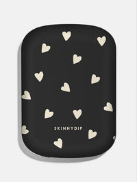 Black and Cream Ditsy Hearts Portable Magsafe Charger Portable Chargers Skinnydip London