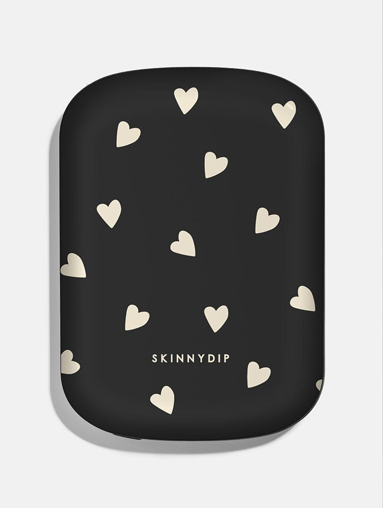 Black and Cream Ditsy Hearts Portable Magsafe Charger Portable Chargers Skinnydip London