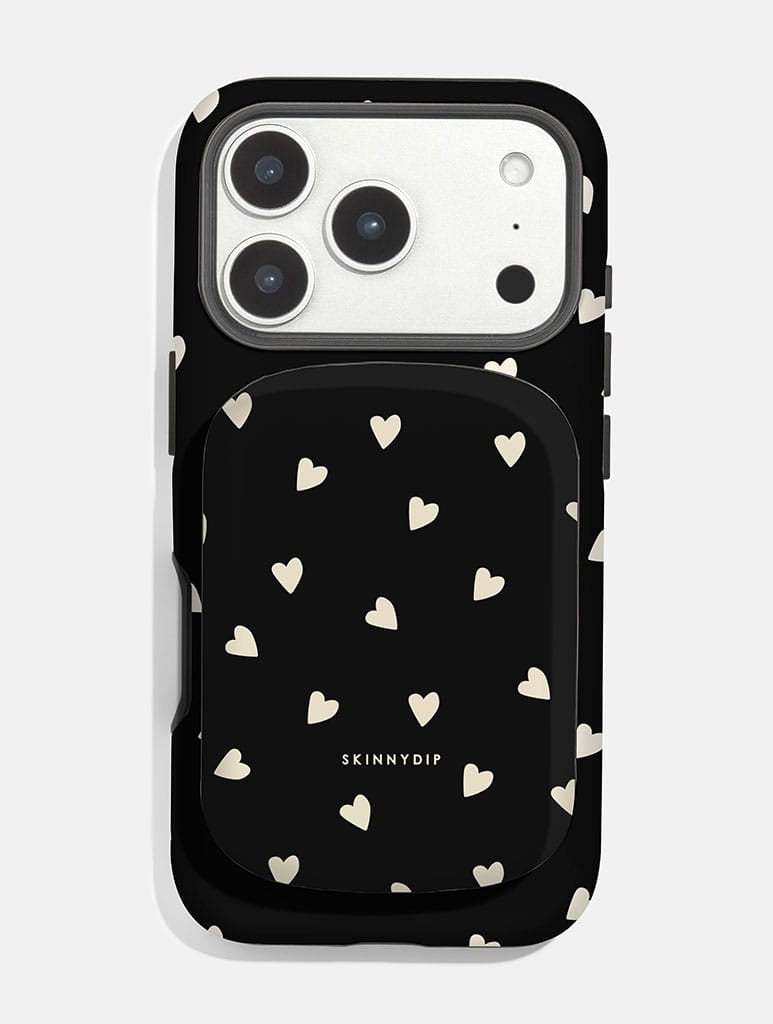 Black and Cream Ditsy Hearts Portable Magsafe Charger Portable Chargers Skinnydip London