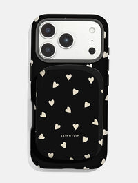 Black and Cream Ditsy Hearts Portable Magsafe Charger Portable Chargers Skinnydip London