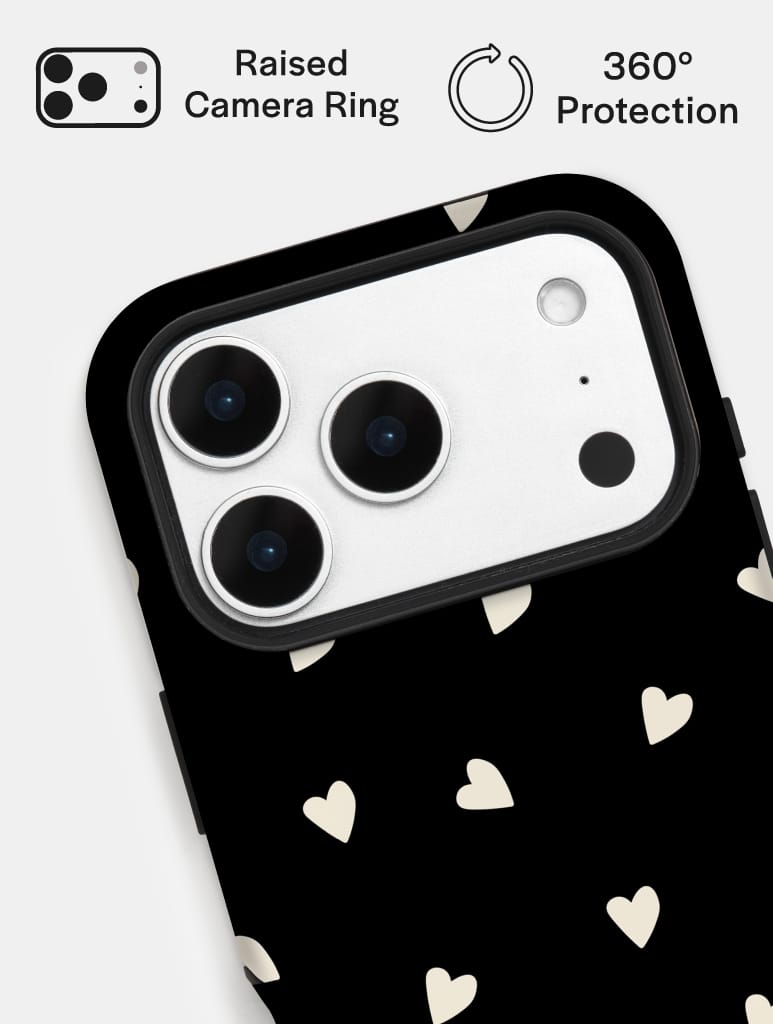 Black and Cream Ditsy Hearts Ultra Protective iPhone Case Tech Skinnydip London