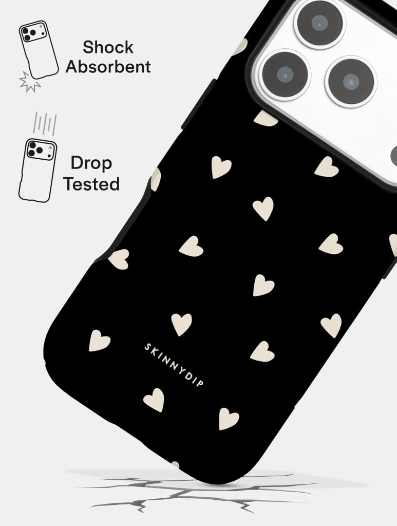Black and Cream Ditsy Hearts Ultra Protective iPhone Case Tech Skinnydip London