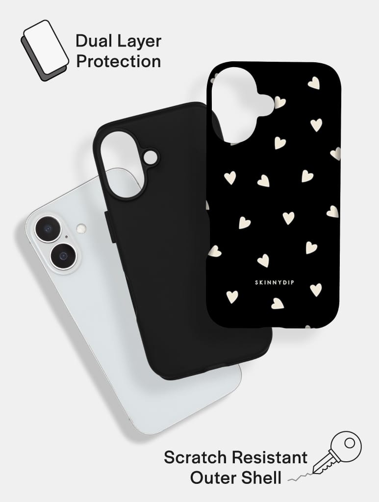 Black and Cream Ditsy Hearts Ultra Protective iPhone Case Tech Skinnydip London