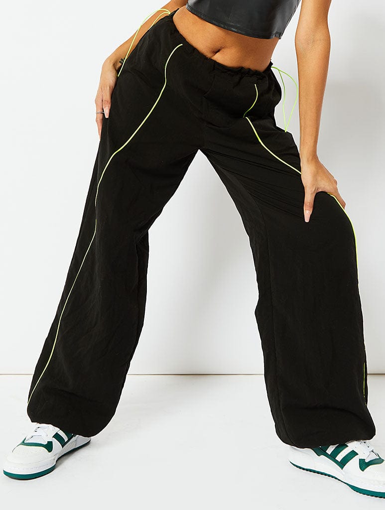 Black Cargo Trousers With Contrast Piping Detail Bottoms Skinnydip London