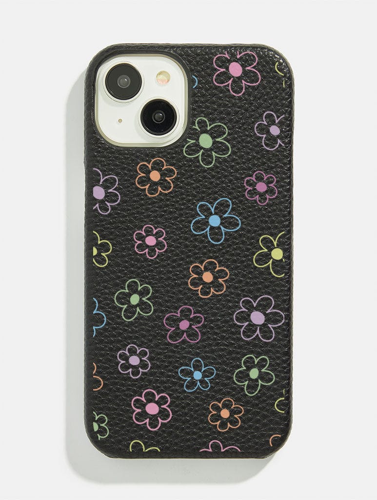 Black Colourful Flower Outline Vegan Leather iPhone Case Phone Cases Skinnydip London