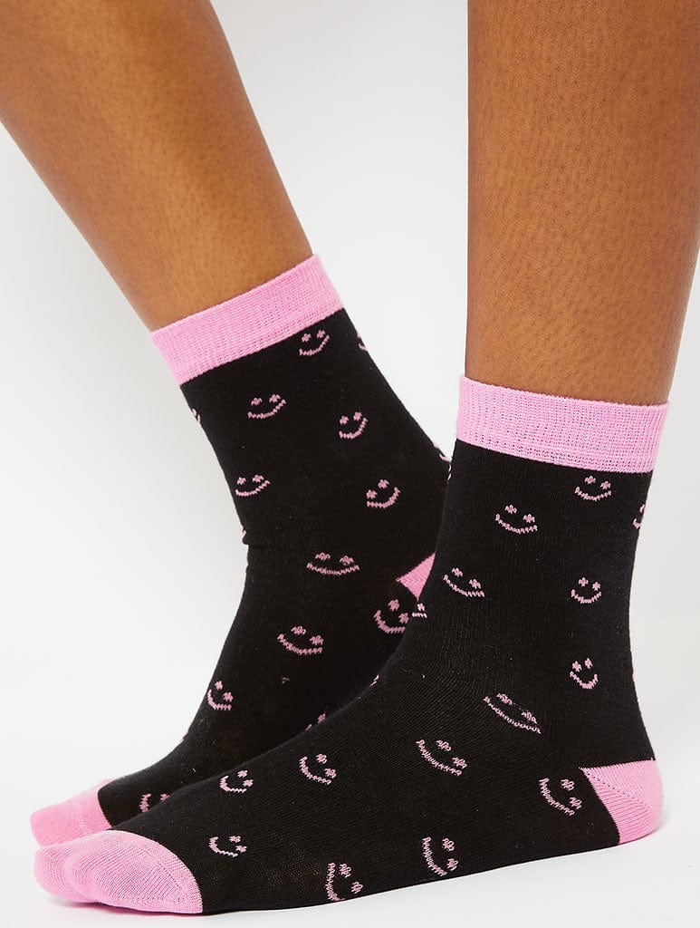 Black Ditsy face print socks Socks & Tights Skinnydip London
