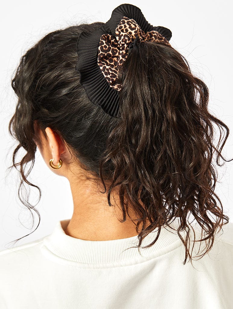 Black Frill Leopard Scrunchie Hair Accessories Skinnydip London