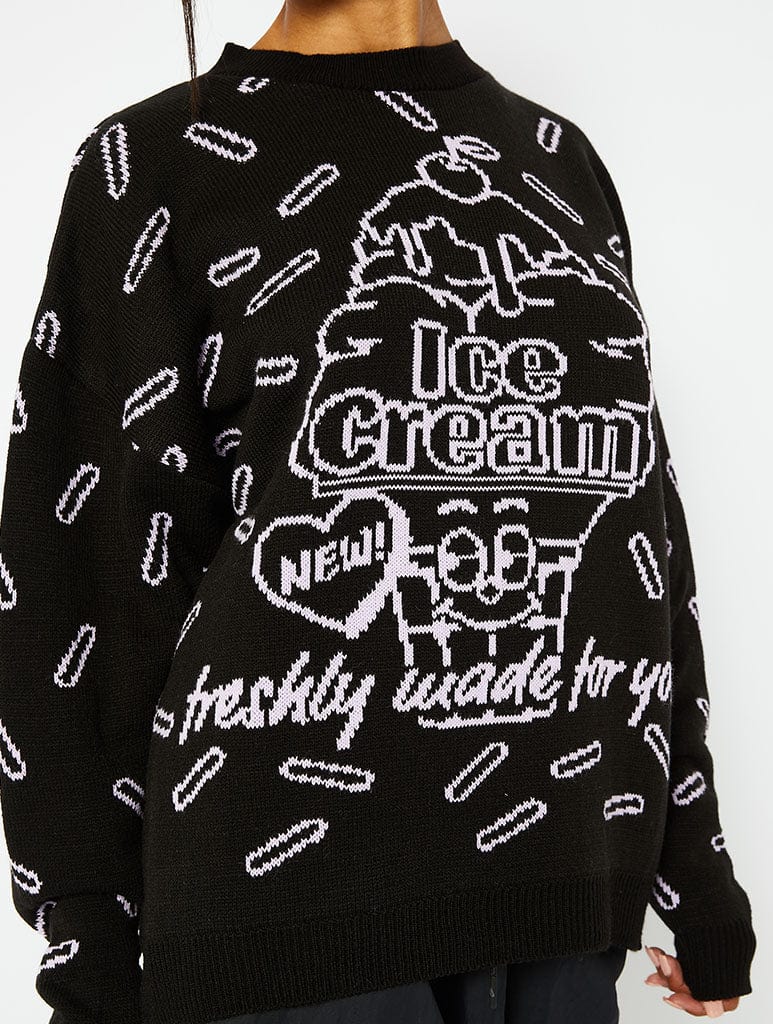 Black Ice Cream Oversized Knitted Jumper Jumpers & Cardigans Skinnydip London