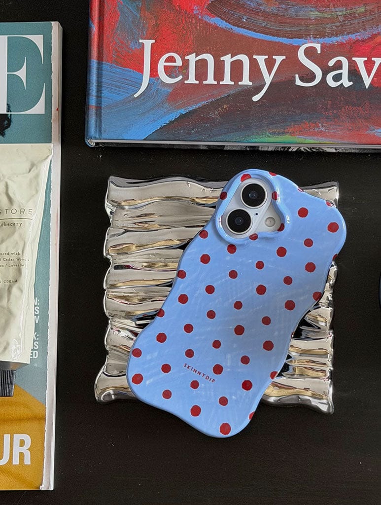 Blue and Burgundy Polka Dots Wiggle Ultra Protective iPhone Case Phone Cases Skinnydip London