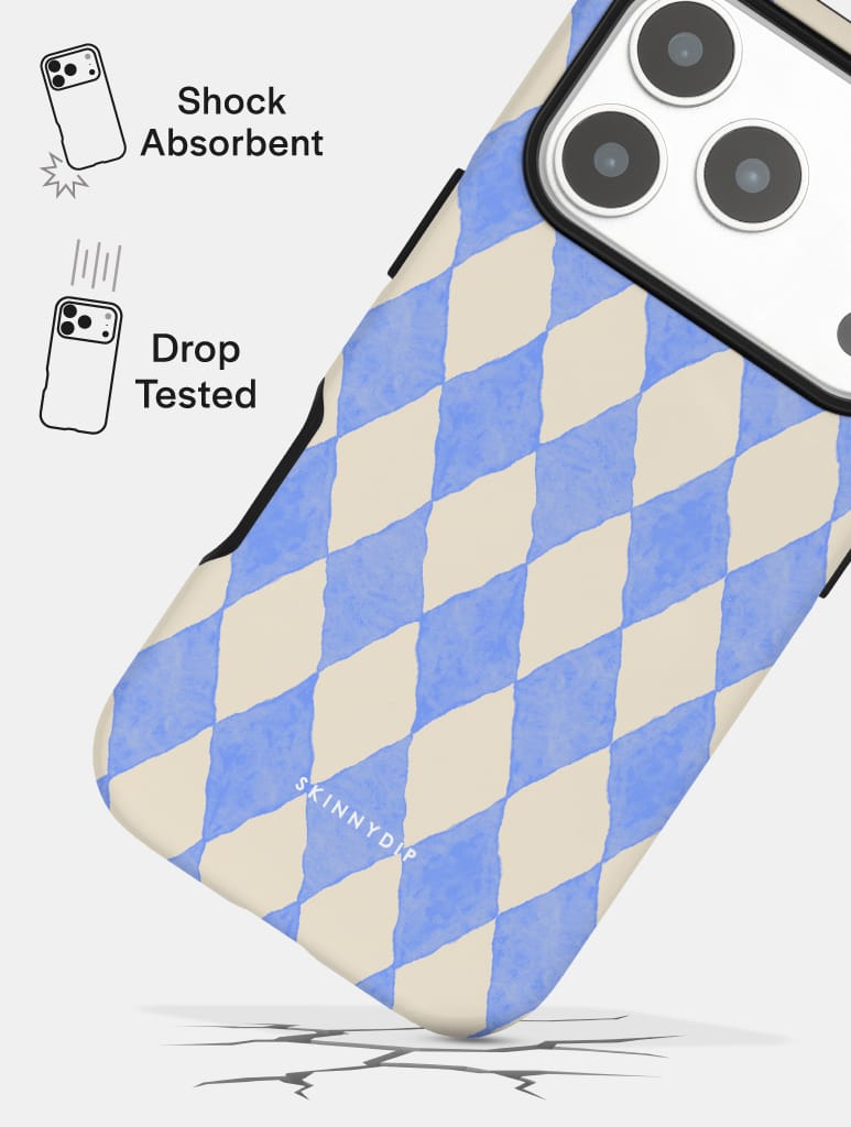 Blue Diamond Check Ultra Protective iPhone Case Phone Cases Skinnydip London