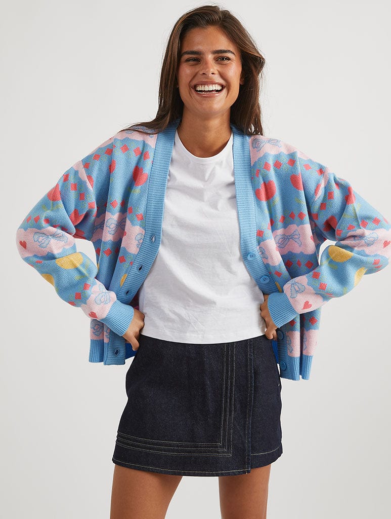 Bow and Tulip Blue Knitted Cardigan Jumpers & Cardigans Skinnydip London