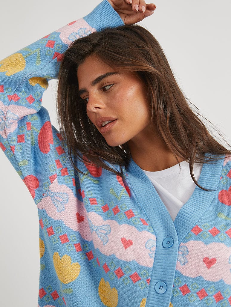Bow and Tulip Blue Knitted Cardigan Jumpers & Cardigans Skinnydip London