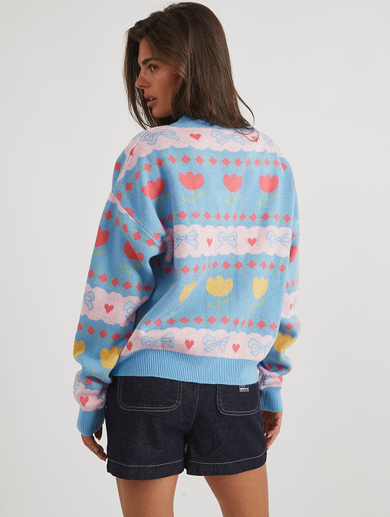 Bow and Tulip Blue Knitted Cardigan Jumpers & Cardigans Skinnydip London
