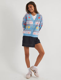 Bow and Tulip Blue Knitted Cardigan Jumpers & Cardigans Skinnydip London