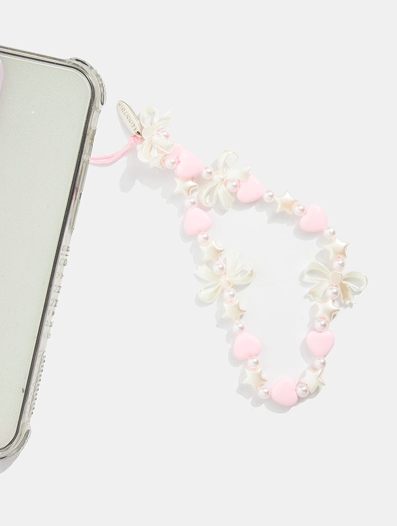 Goddiva Accessories Square & Ball Style Acrylic Phone Strap - White & Brown