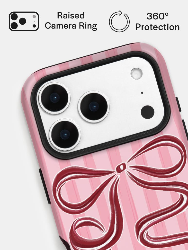 Bow Stripe Pink and Burgundy Ultra Protective iPhone Case Phone Cases Skinnydip London
