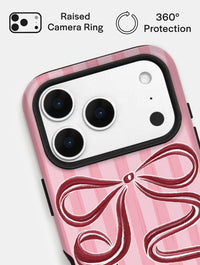 Bow Stripe Pink and Burgundy Ultra Protective iPhone Case Phone Cases Skinnydip London