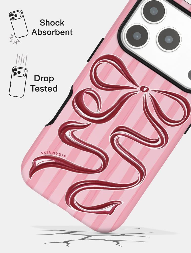 Bow Stripe Pink and Burgundy Ultra Protective iPhone Case Phone Cases Skinnydip London