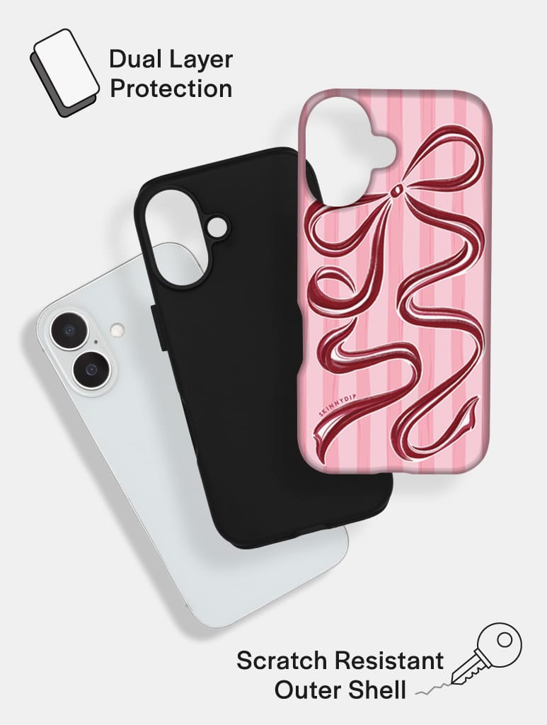 Bow Stripe Pink and Burgundy Ultra Protective iPhone Case Phone Cases Skinnydip London