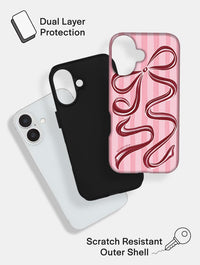 Bow Stripe Pink and Burgundy Ultra Protective iPhone Case Phone Cases Skinnydip London