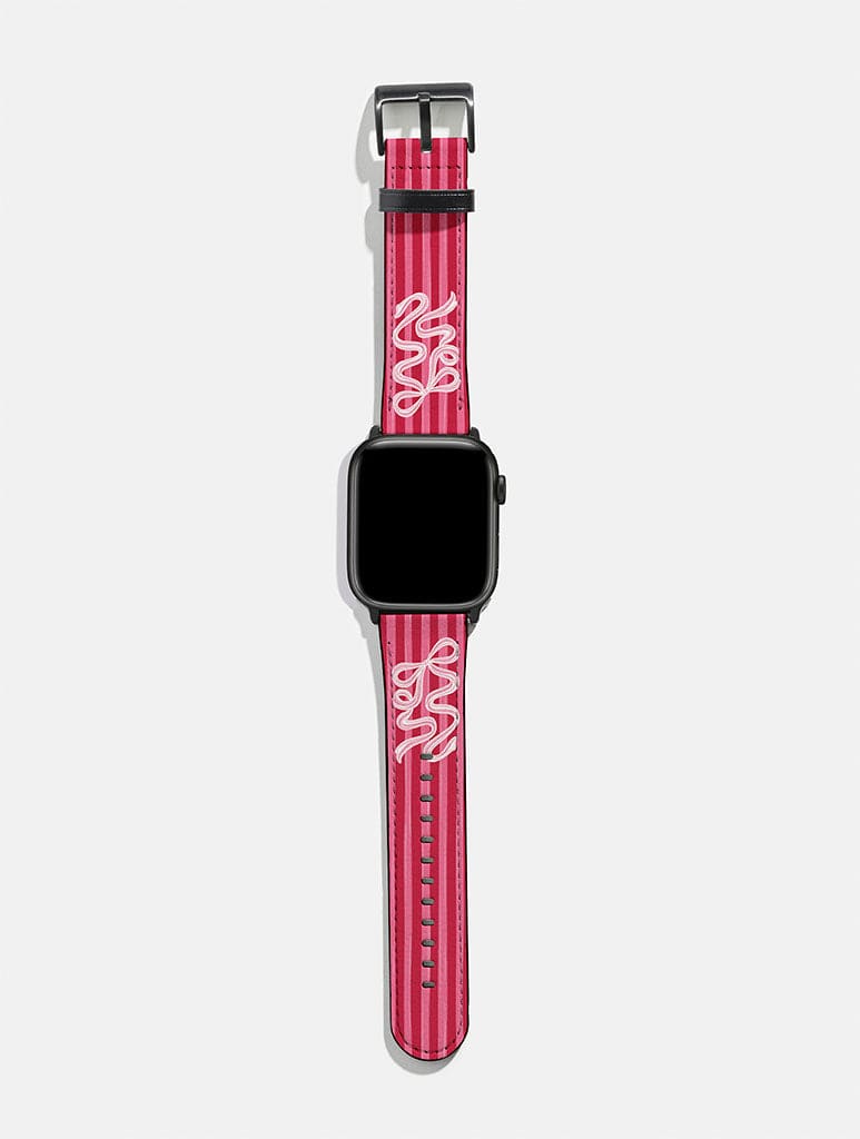 Bow Stripe Red and Pink Apple Watch Strap Watch Straps Skinnydip London